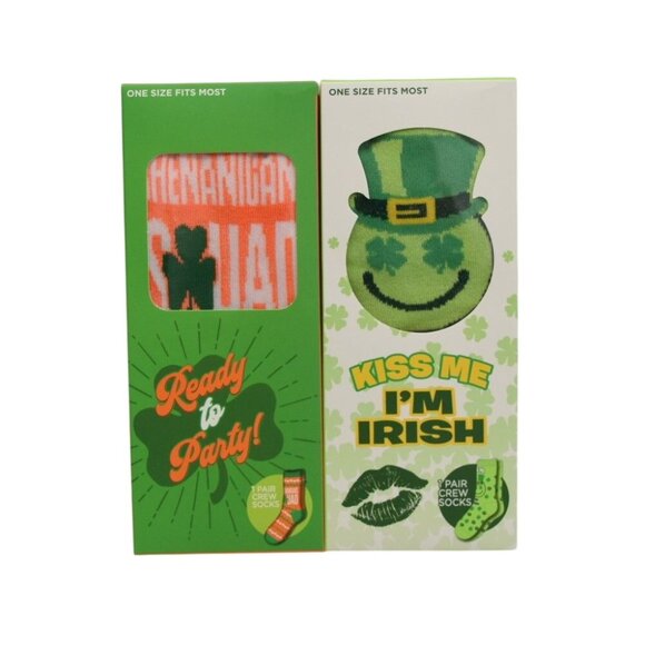 St Patricks Day Crew Socks Set Shenanigans Squad Kiss Me Im Irish One Size - Picture 1 of 6